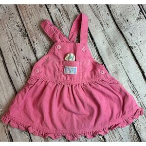 VTG Oshkosh B 'Gosh Pink Corduroy Vestbak Overall Dress Jumper 18‎ Months Ruffle